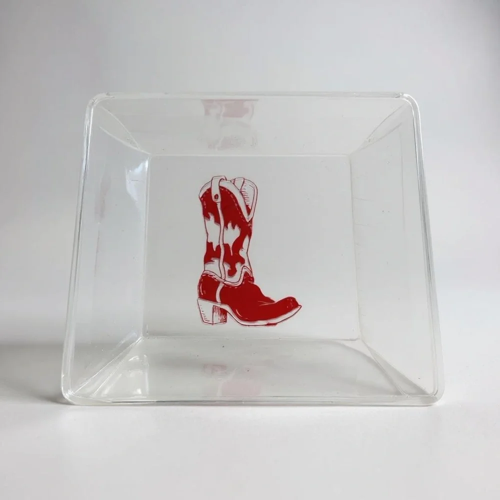 Glass dishes hand painted Cowboy Theme. Food safe